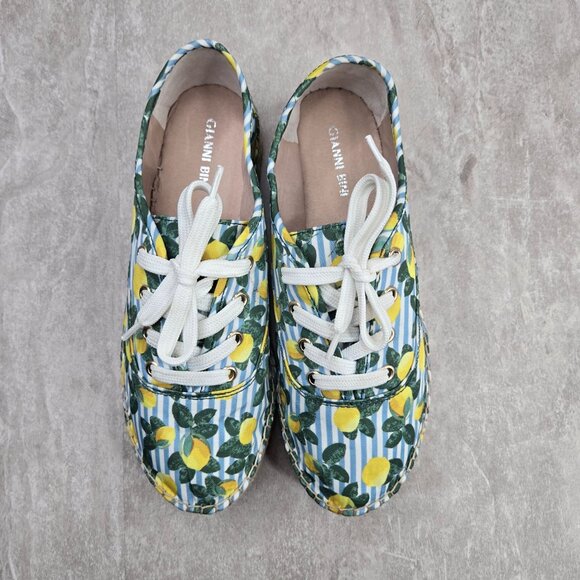 Gianni Bini Espadrille Sneakers Lemon Stripe Canvas Casual Lace Up Shoes Sz 9.5 - Picture 2 of 11